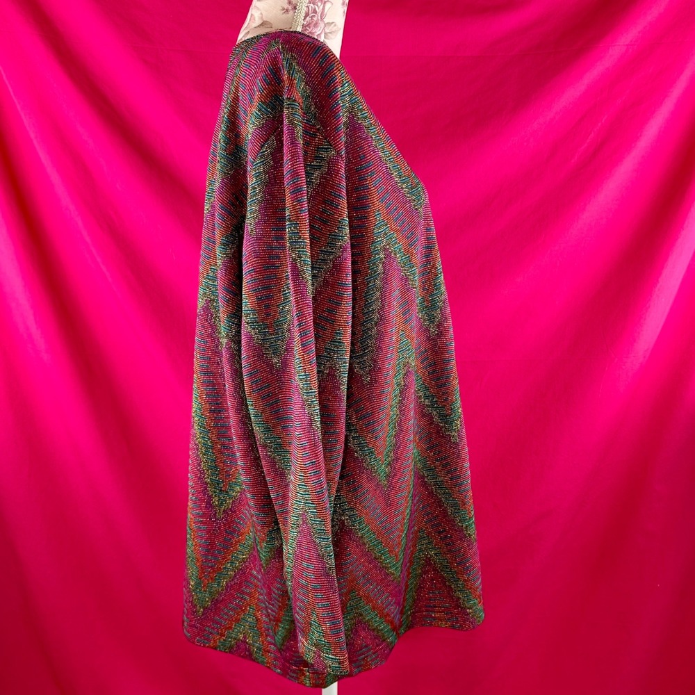 Metallic Vintage 80s 90s Chevron Knit Tunic Top Pink Sparkle 3X Holiday Glam - Picture 7 of 17